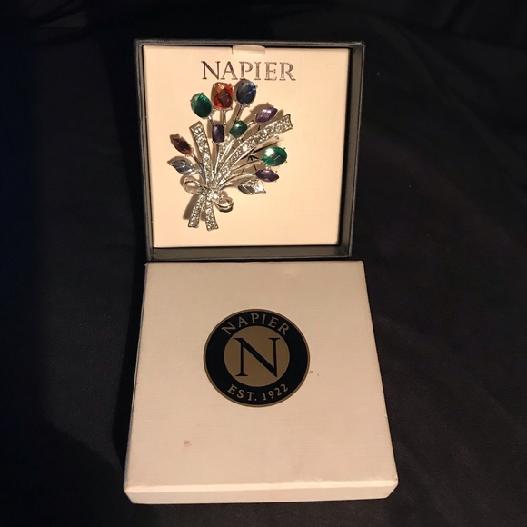 New, IOB, Napier bouquet PIN,Silver tone w/rhinestone flowers in various colors - Picture 2 of 4